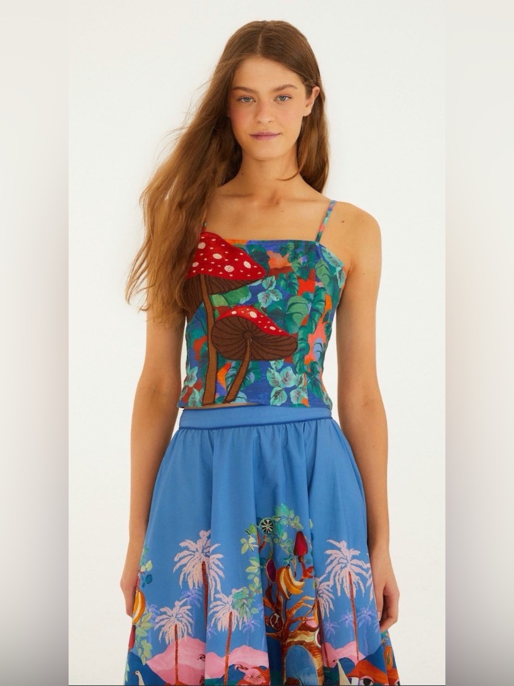 Farm Rio Dream Landscape Multicolor Midi Skirt